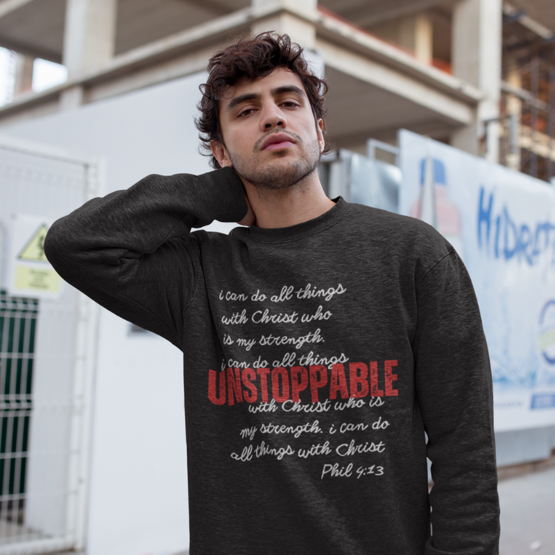 Handsome young man modeling a Crewneck Sweatshirt from the Unstoppable Collection